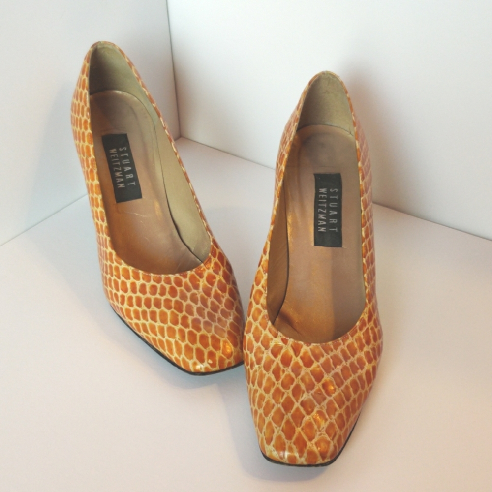 Stuart Weitzman orange leather heels